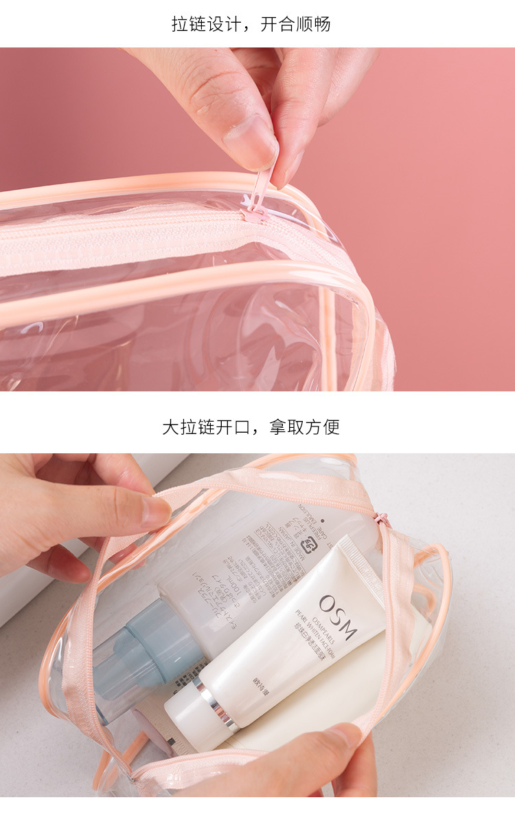Wholesale pvc toiletry bags, waterproof portable travel storage bags, transparent cosmetic bags, large capacity and high-end feel pic 11