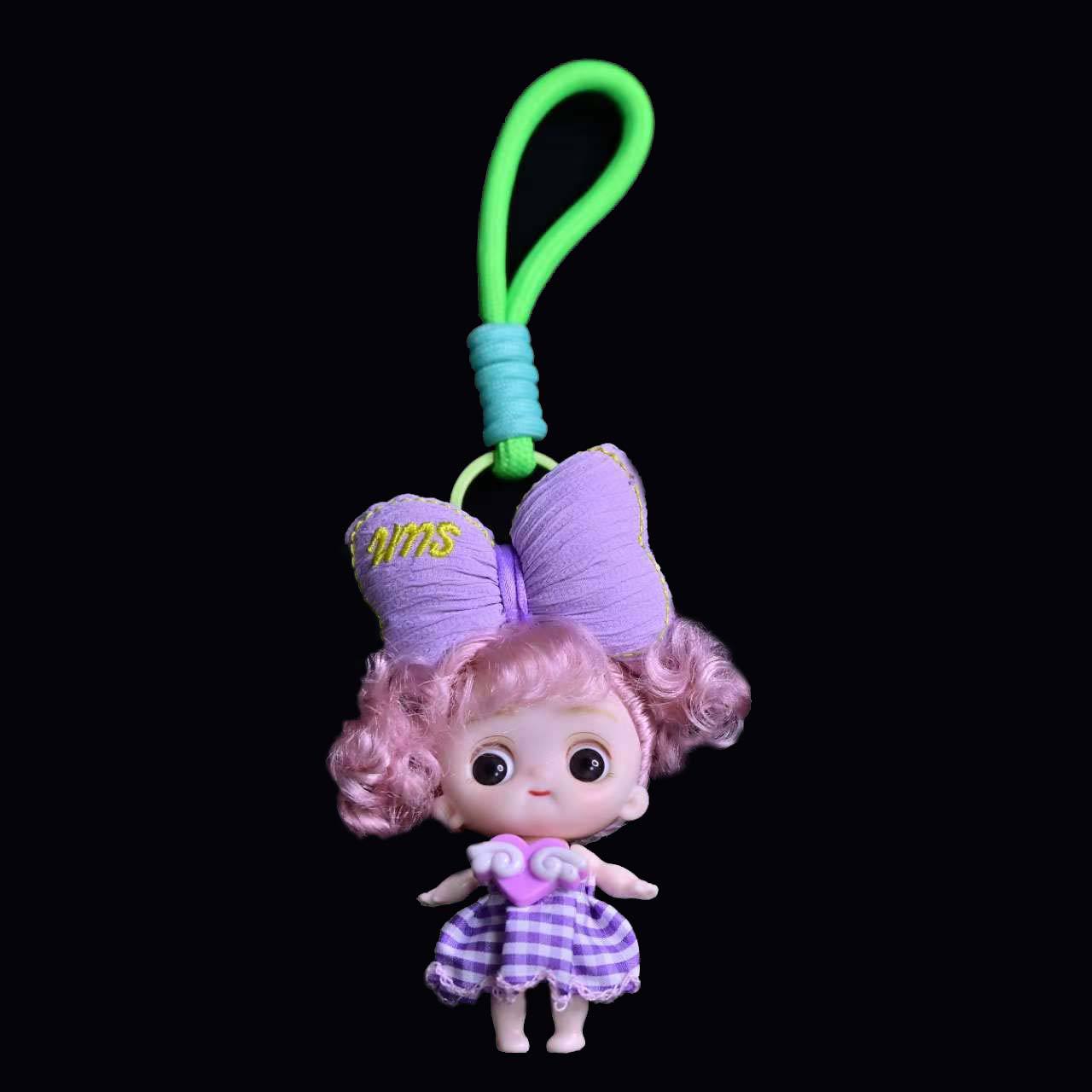 卡通立体呆萌头顶大蝴蝶结娃娃公仔挂件精品钥匙扣零钱包挂件批发详情4