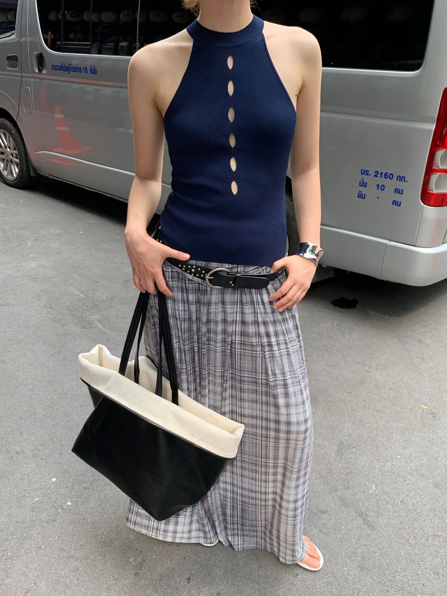 UNITY MODE Sweet and cool Tencel cut-out stand-up collar vest for summer girls, slimming and form-fitting sweater pic 17