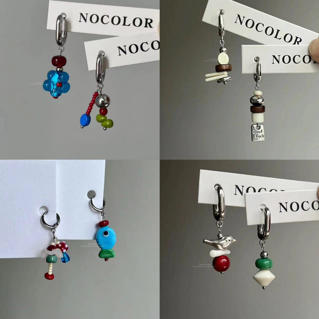 The new Chinese-style retro beaded asymmetrical small fish flower ear buckle design is elegant, unique, simple and distinctive for women pic 1