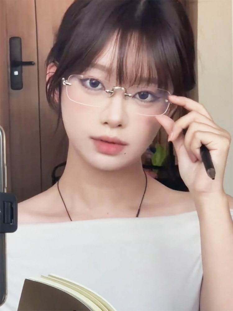 2025春季新款柳智敏同款无框眼镜女清冷高智感无边框御姐可配近视详情8