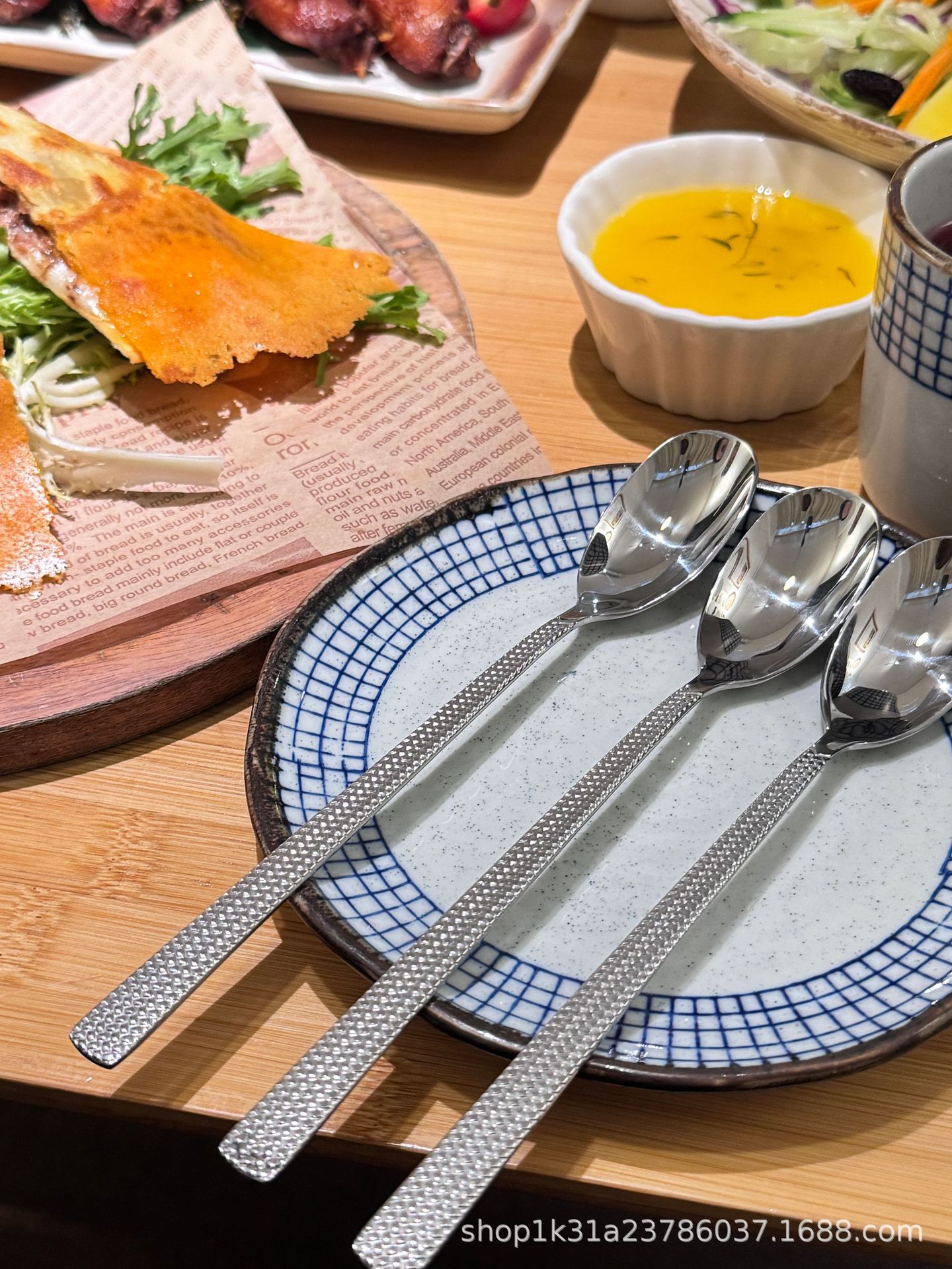 藤编织纹不锈钢勺子加厚搅拌冰勺长柄勺家用吃饭汤勺调羹厂家批发详情1