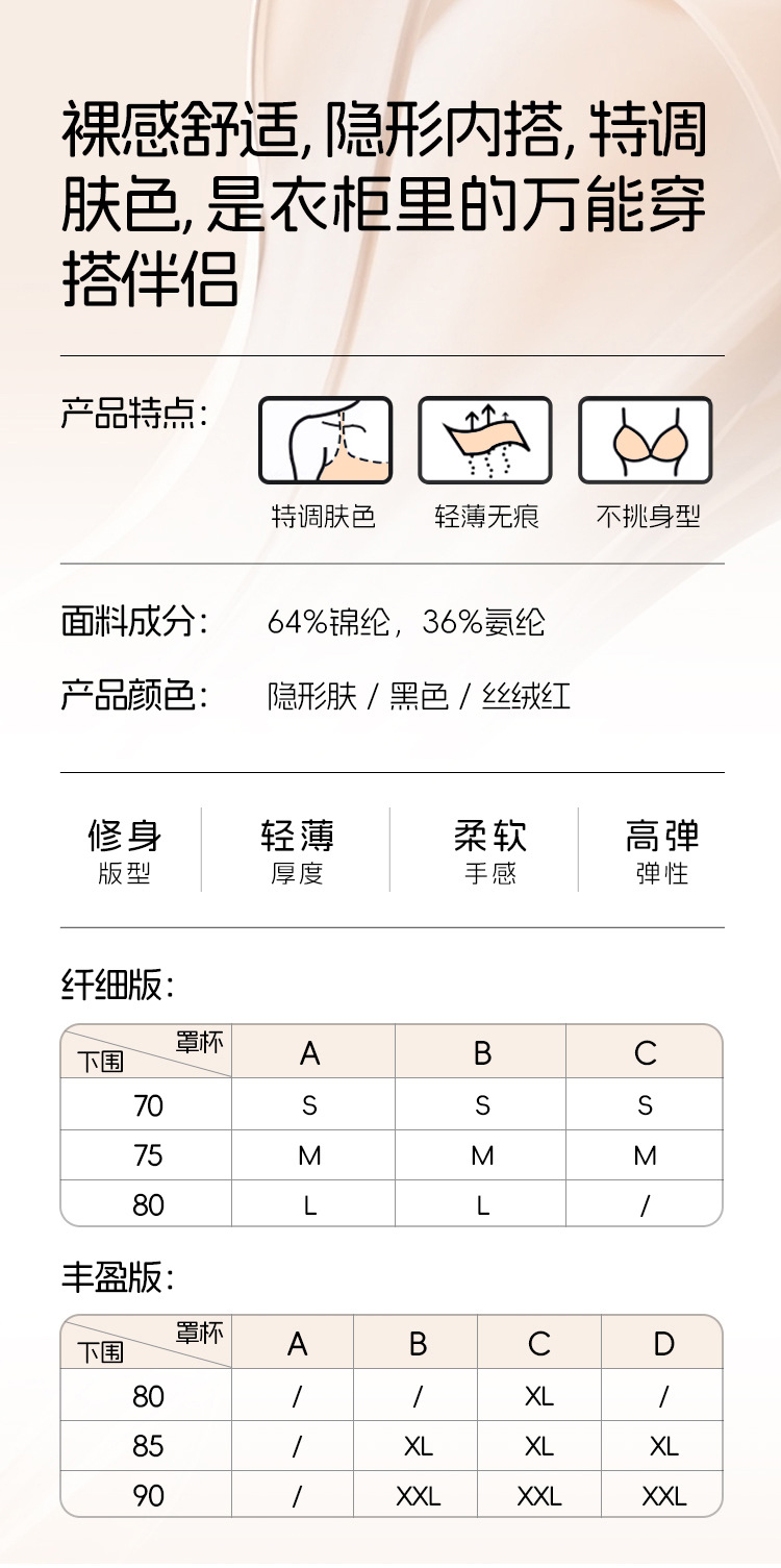 幸爆款无痕粉底液内衣女隐形穿衣不透舒适无钢圈聚拢支撑吊带文胸详情1