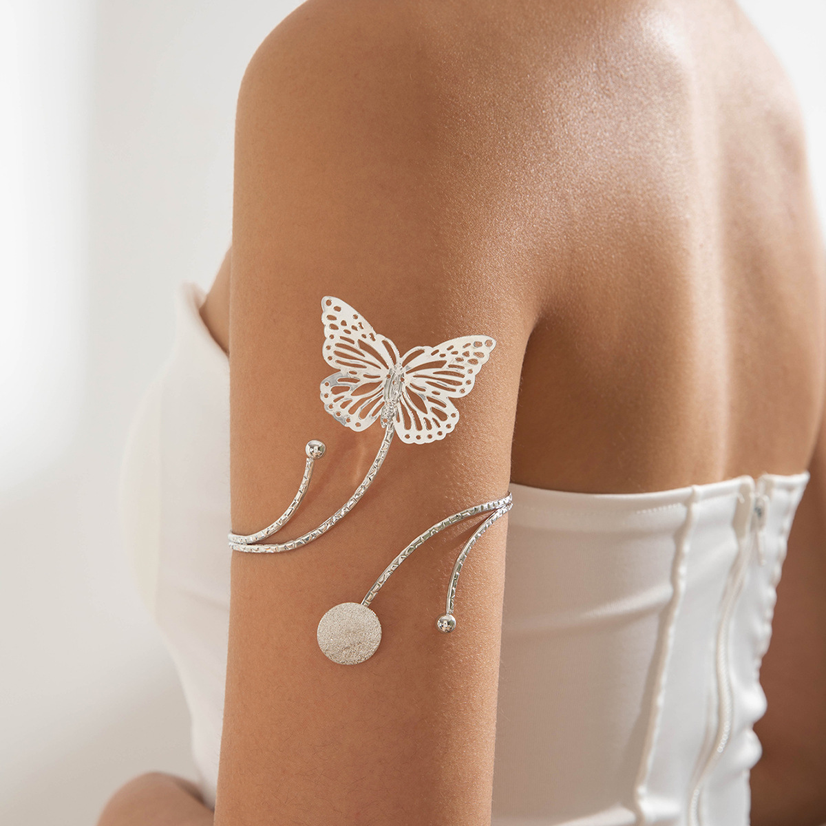 亚马逊跨境个性冷淡风海星手臂镯线条计感蝴蝶环形开口臂镯女详情31