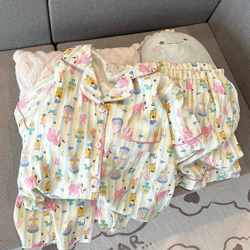 Pajama Women Summer Cloud Cotton 2024 New Style sweet and cute cardigan casual short-sleeved and short-shorts home wear set pic 42