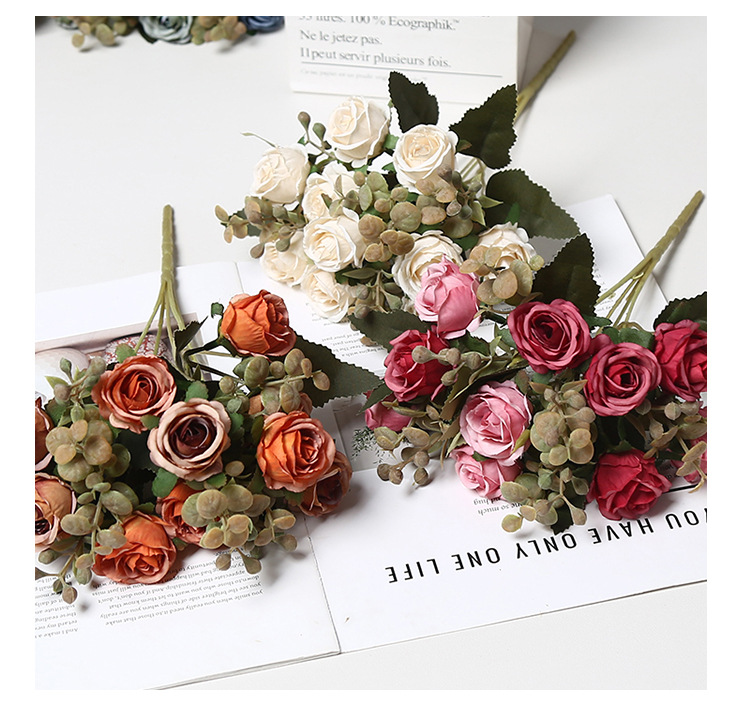 仿真花10头小乔玫瑰绢花家具装饰婚礼拍摄道具室内布置假花礼盒办公文化园艺装饰品详情8