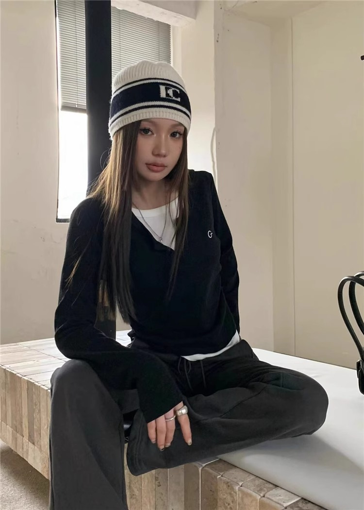 女士T恤假两件长袖T恤秋冬内搭修身显瘦打底上衣美式复古打底衫详情24