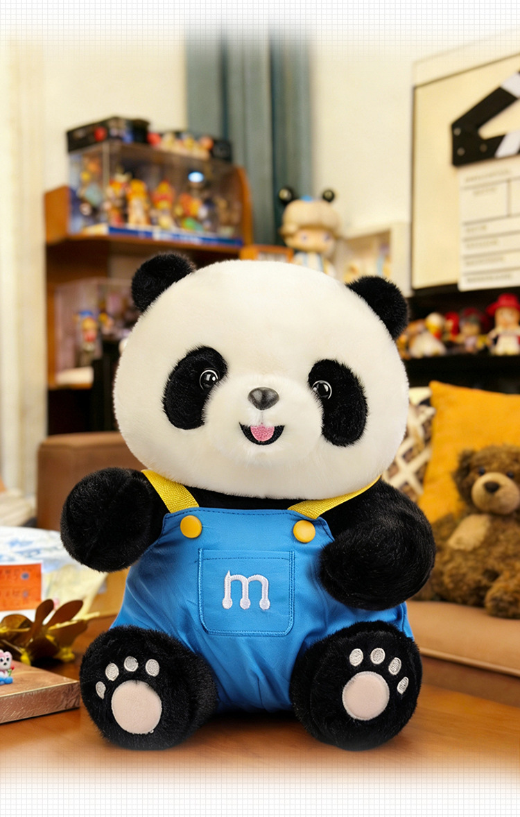 卡通背带裤熊猫毛绒玩具动物园纪念品仿真公仔儿童生日礼物批发详情11
