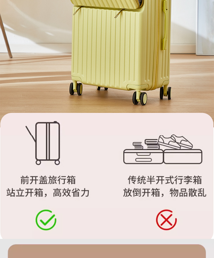 拉杆箱多功能行李箱前开盖拉杆箱结实耐用密码箱可坐大容量旅行箱详情4
