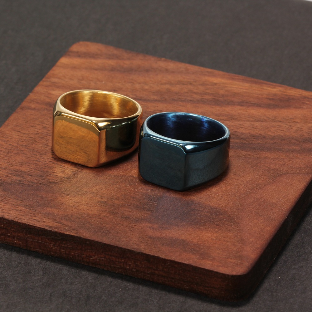 跨境钛钢饰品欧美简约光面方形男个性指环光面钛钢戒指铸造饰品详情8