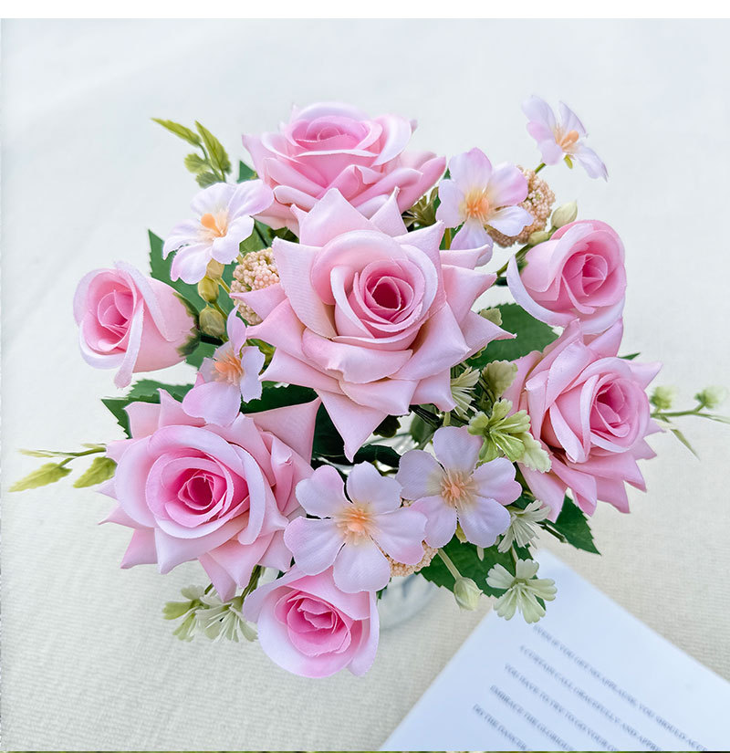 7叉玫瑰配花把束角玫田园家居软装饰假花仿真花商场造景布置绢花详情4