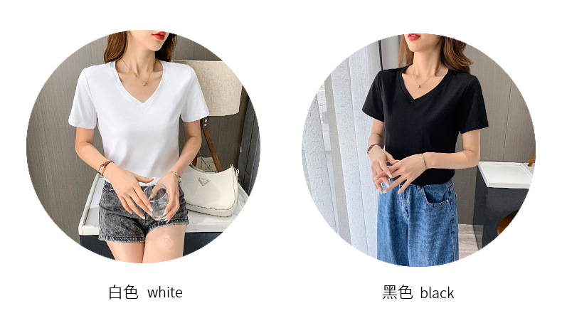 白色V领短袖男款潮流T恤定制T恤衣服详情6