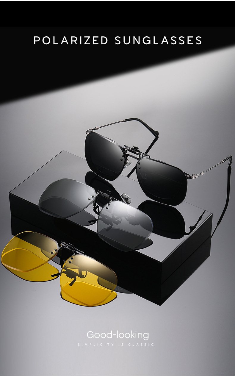 新款偏光太阳镜夹片太阳镜片可上翻眼镜夹片男女近视墨镜SH8809详情2