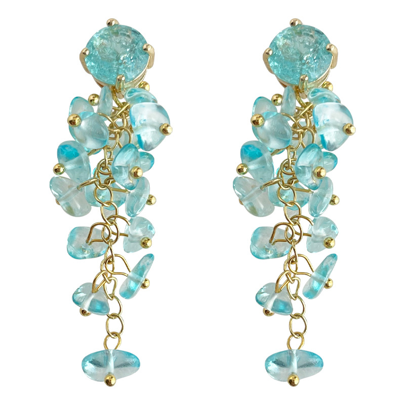 【 Ocean Series 】 Original design, handcrafted long tassel glass crystal earrings, elegant and sweet earrings pic 10