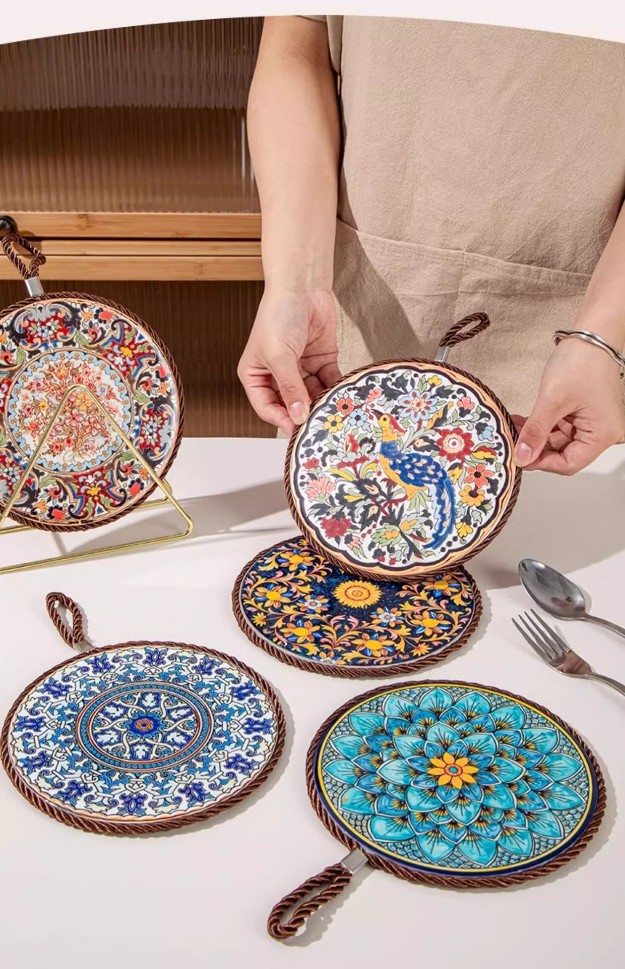 国潮复古隔热垫耐高温砂锅防烫垫珐琅锅垫子陶瓷新中式餐桌防滑餐盘垫详情6