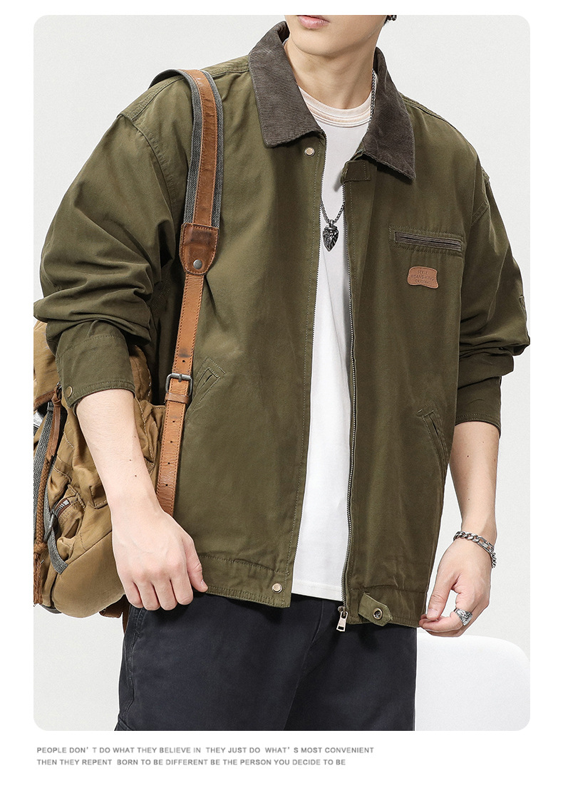 沐丘男装∣潮牌山系户外翻领宽松工装夹克男高级感珠帆布美式外套详情16