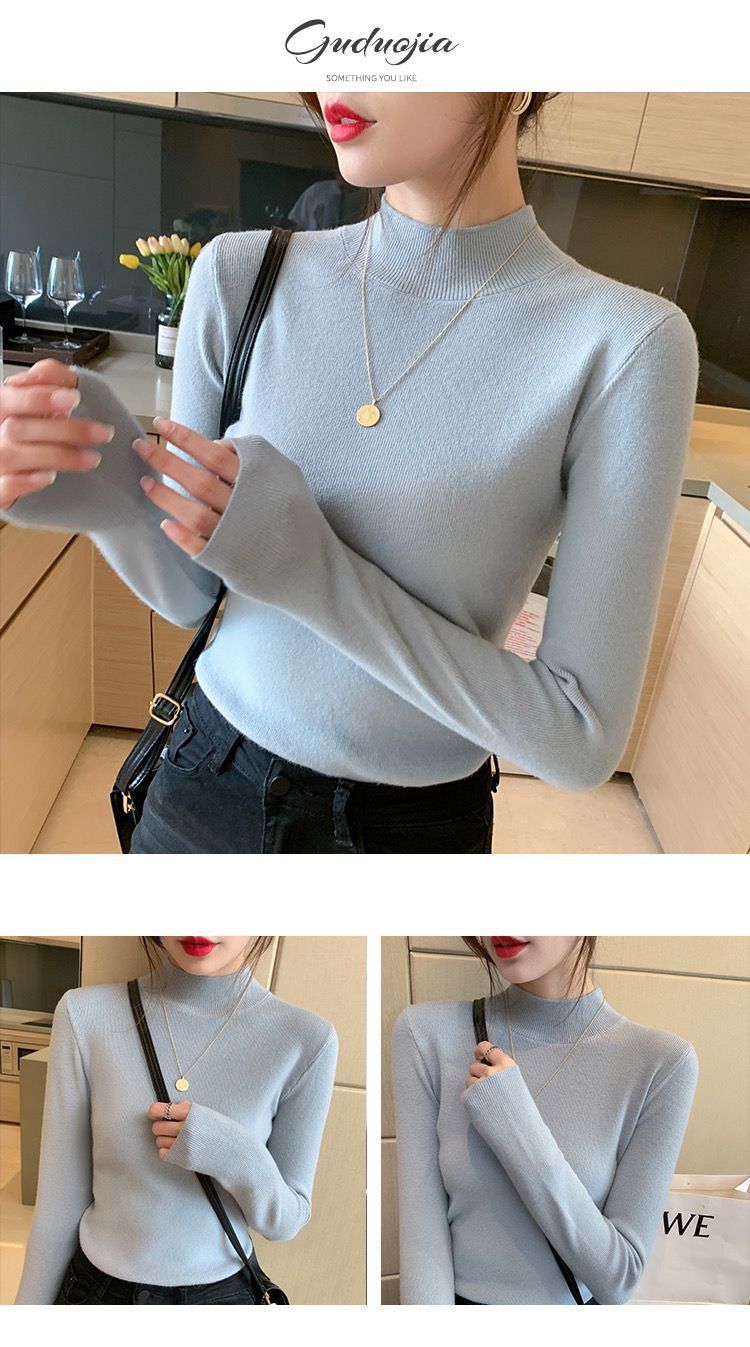 The semi-high-neck sweater is a new style for women in 2025. It can be paired with a knitted base layer for a slimming and form-fitting long-sleeved, versatile and stylish top pic 6