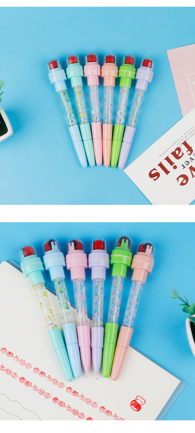 Bubble pen, multi-functional magic pen, gel pen, cartoon cute light roller stamp pen, factory direct sales pic 9