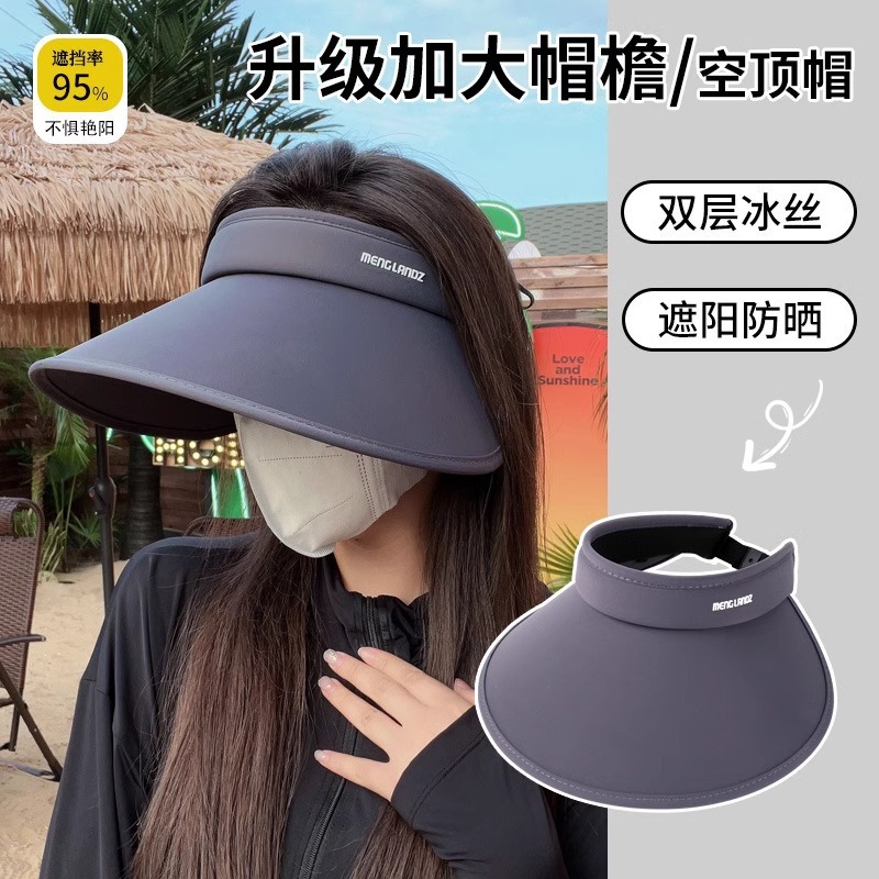 Ice silk hollow top sun protection hat for women, summer UV protection, large brim, foldable face cover, sun protection hat, making the face look smaller pic 1