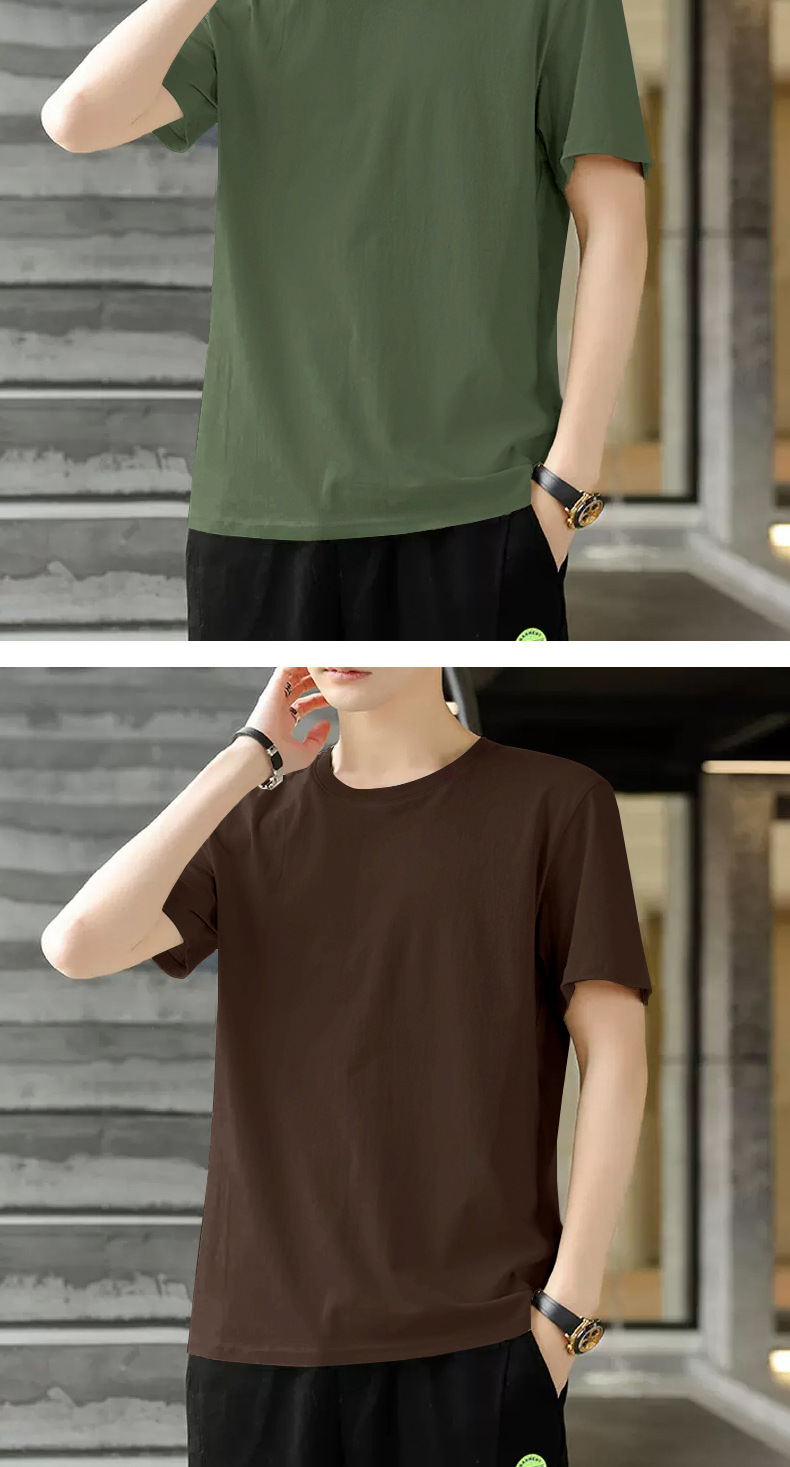 Algodón manga corta camiseta hombre verano slim slim cuello redondo versión en color sólido top tendencia media juventud casual legging pic 10