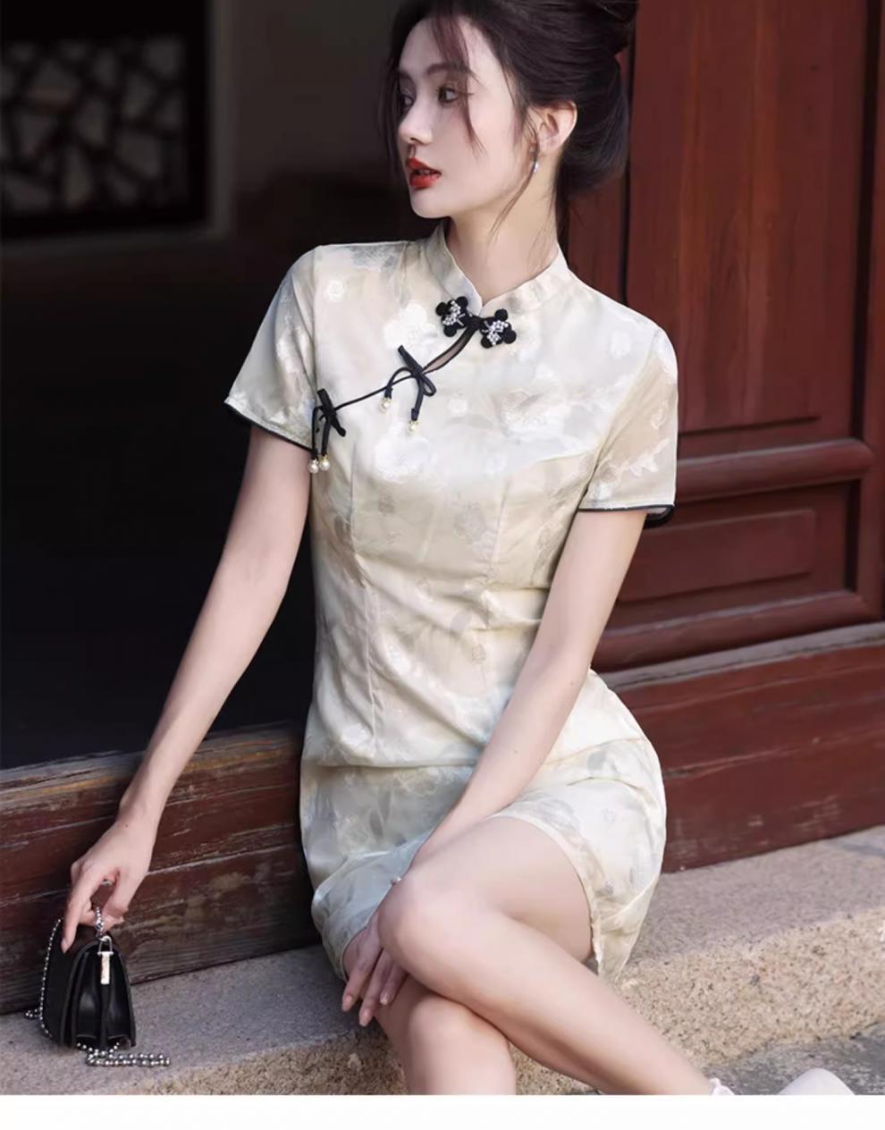 New Chinese-style printed dress for petite women in summer 2024, improved cheongsam short skirt pic 9