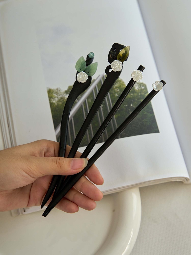 发簪古风盘发步摇新中式高级气质绒花汉服发饰木簪子简约簪子批发详情5