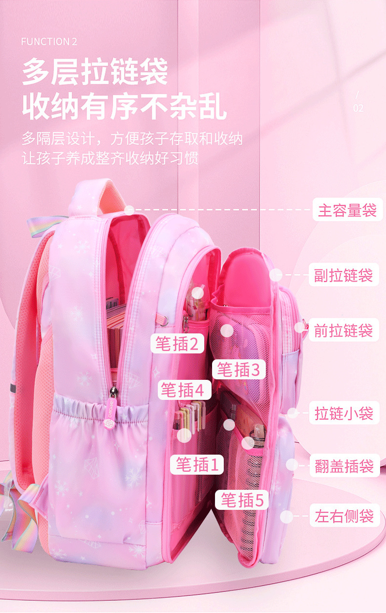 新款小学生书包女生潮流超轻便减负护脊大容量1-6年级儿童 双肩包详情8