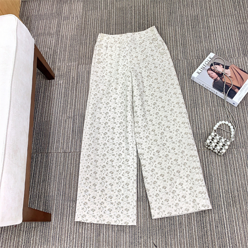 In-stock 0wis raindrop linen and floral patterned French raindrop linen printed floral casual trousers, slimming and versatile pic 24