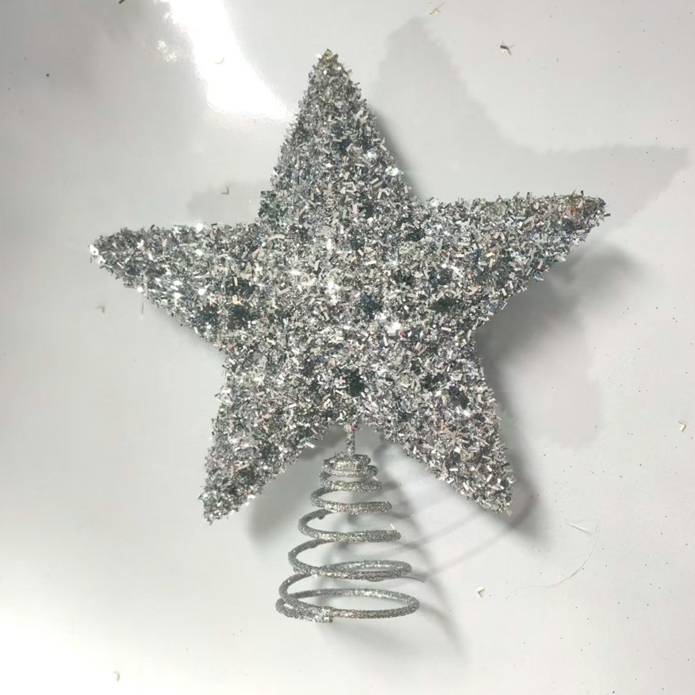 Cross-border ironwork five-pointed star, powder-sprinkled tree top star, led illuminated Christmas tree decoration, Christmas ornaments, glitter powder pic 6