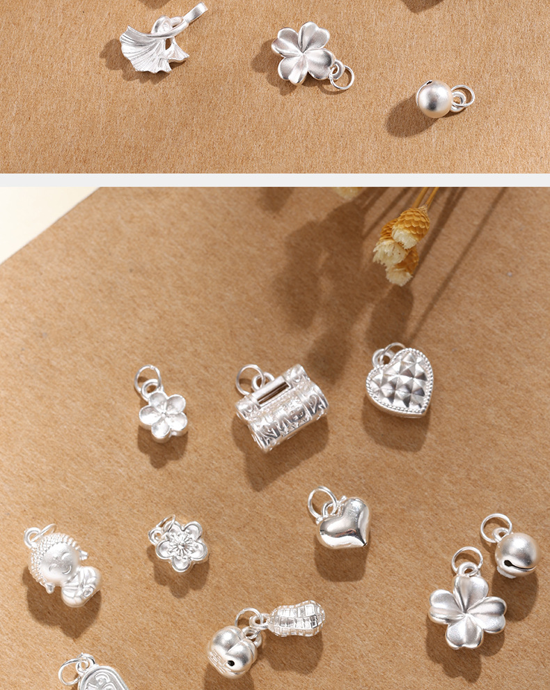 999 pure silver pendant, heart-shaped pure silver cherry blossom necklace, bracelet, pendant, handcrafted bracelet, beaded DIY jewelry accessories pic 7