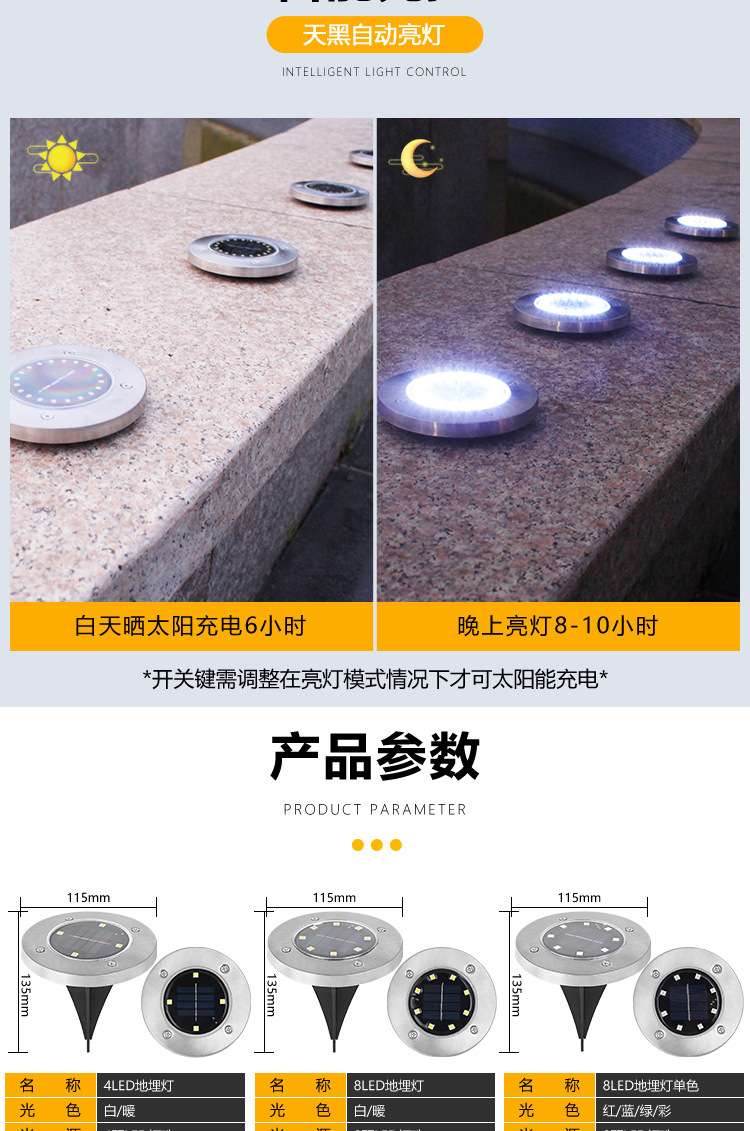 Solar-powered ground lamp with 8LED stainless steel, new outdoor plug-in grass lamp, courtyard garden rainproof villa ground lamp pic 2