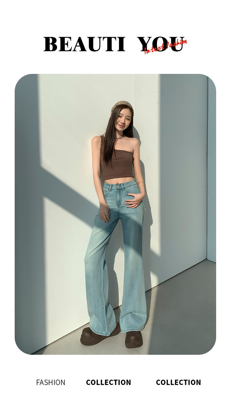 包邮2025春夏季新款＆简约轻奢高端微喇水洗弹力浅蓝宽松牛仔裤女详情2