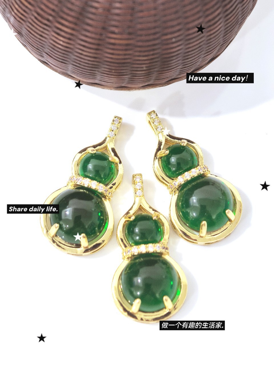 新款感温石葫芦吊坠网络爆款葫芦双全项链配件随温变色饰品耳饰耳环详情3