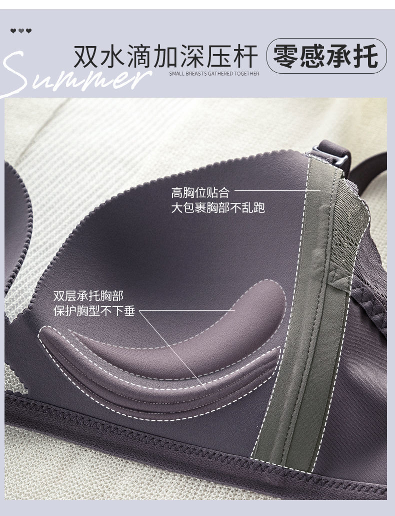 日本镂空轻木棉小胸聚拢显大薄款内衣少女无钢圈无痕调整型文胸罩详情10