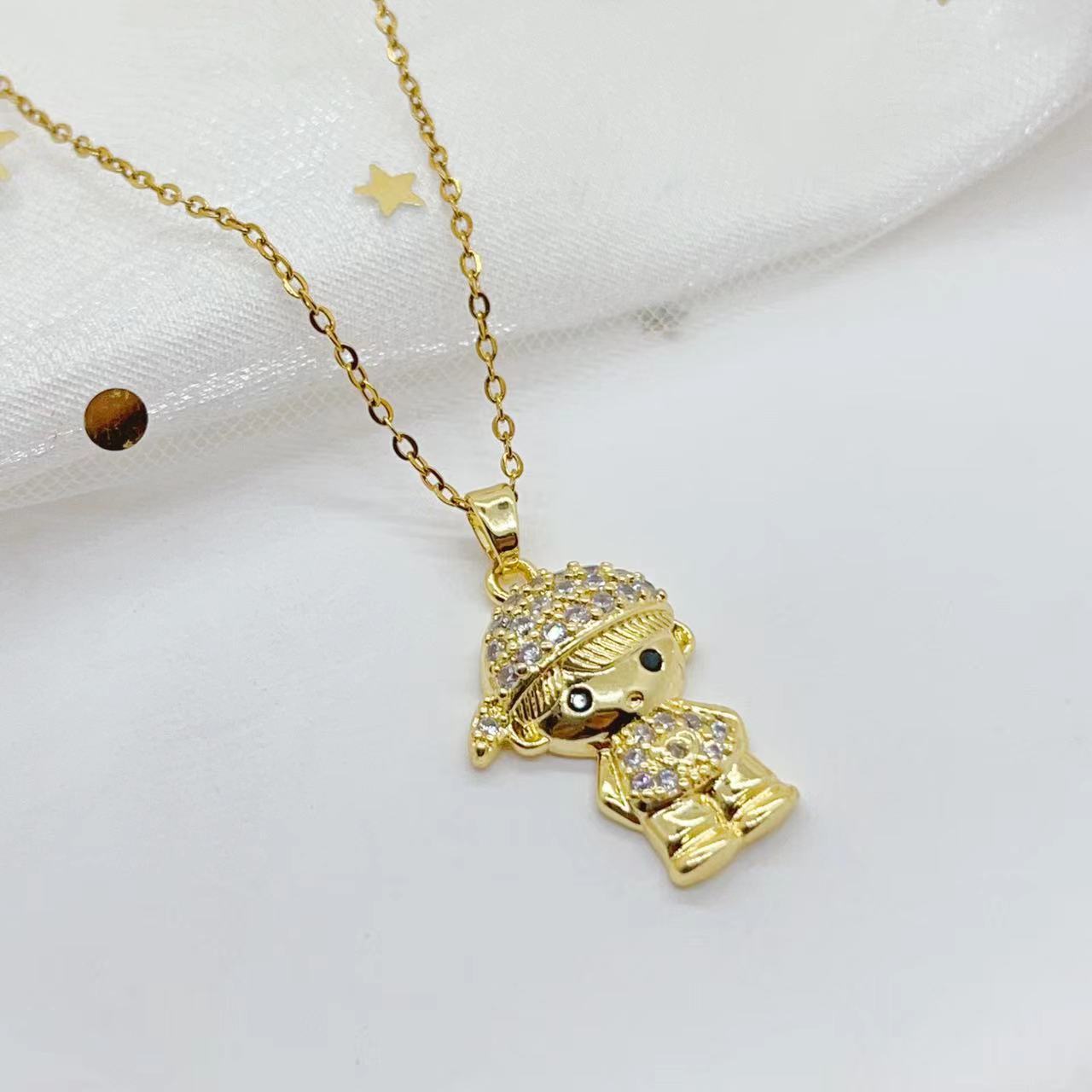 Ins-style simple and cute boy necklace, niche design, popular cross-border European and American neckwear, hat, boy collarbone chain pic 4