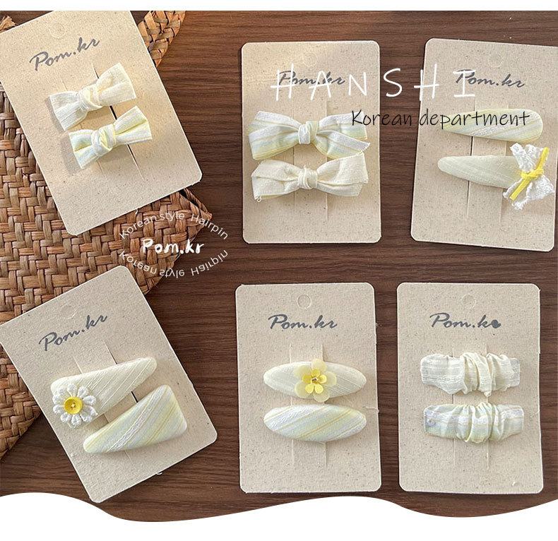 新款韩版甜美奶油色蝴蝶结发夹少女侧边碎发刘海夹布艺儿童掰掰夹详情2