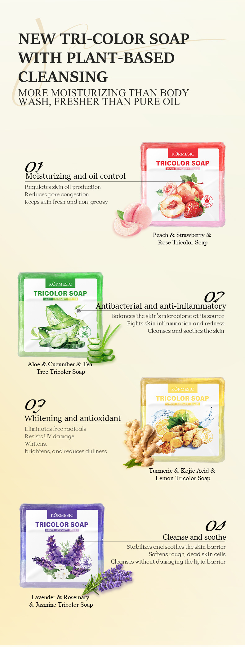 KORMESIC Cleansing Herbal Three-Color soap Deep Pore Cleansing and Oil Control Handmade Soap perfumed soap pic 18