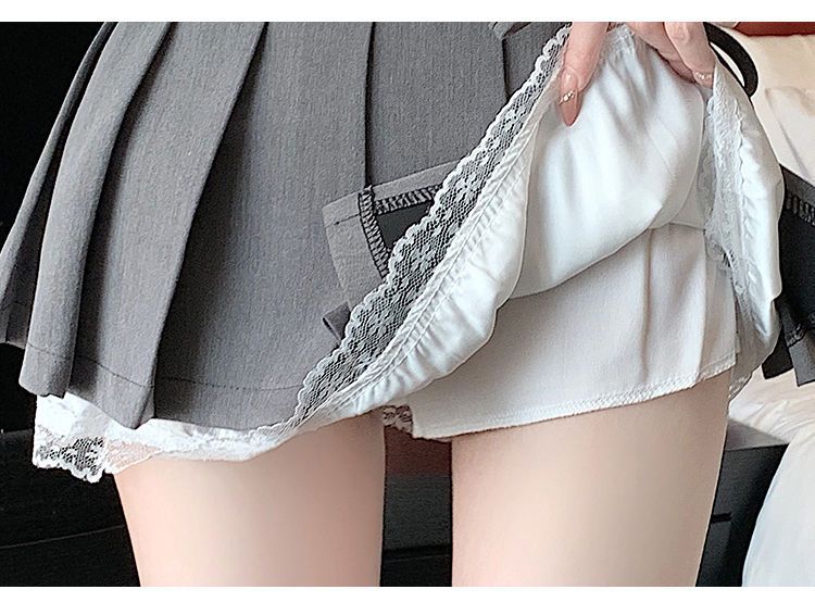 甜美纯欲风百褶半身裙女春夏新款蕾丝拼接蝴蝶结高腰防走光超短裙详情28