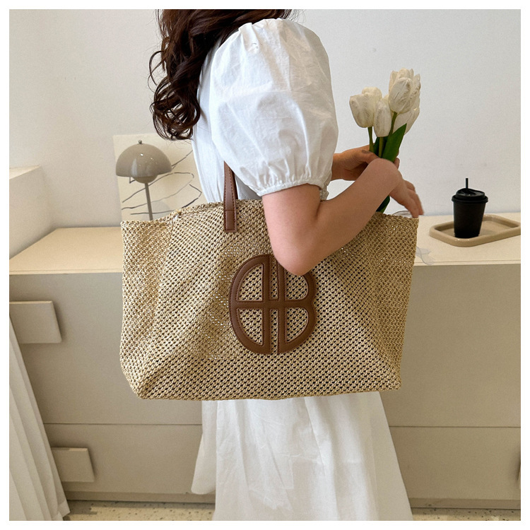 2023新款小清新款编织包撞色草编时尚ins风潮流女包单肩包手提包详情1