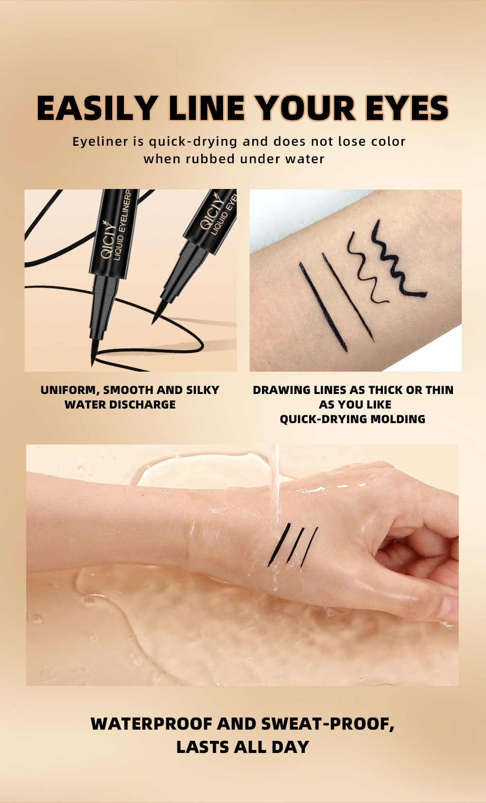 【 Cross-border Exclusive 】QICIY eyeliner Pen Waterproof, non-smudging, genuine eyeliner liquid pen, Quick-drying silkworm pen wholesale pic 6