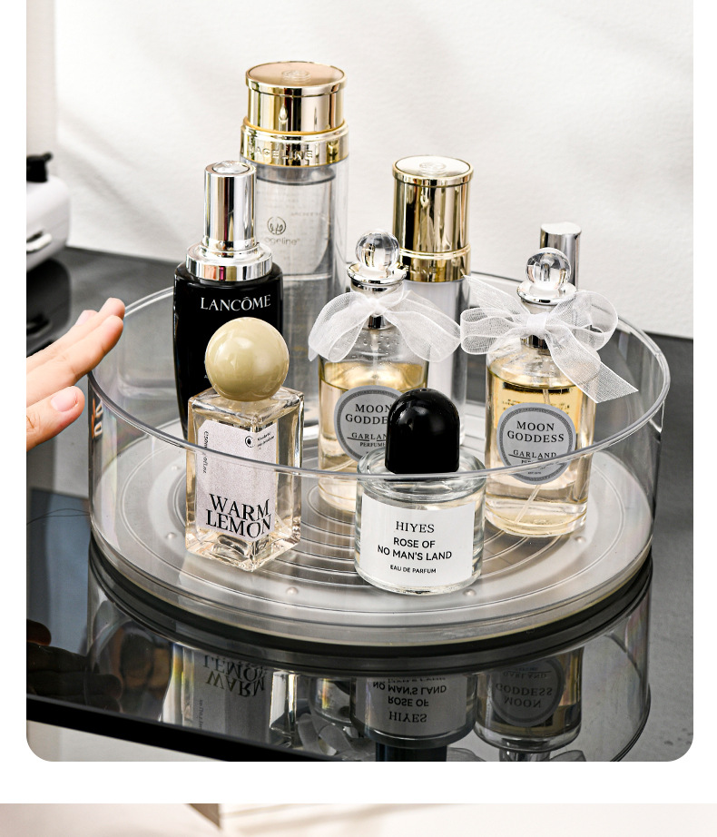 外贸PET化妆品护肤品客厅透明桌面果盘零食糖果盒坚果旋转收纳盒详情8