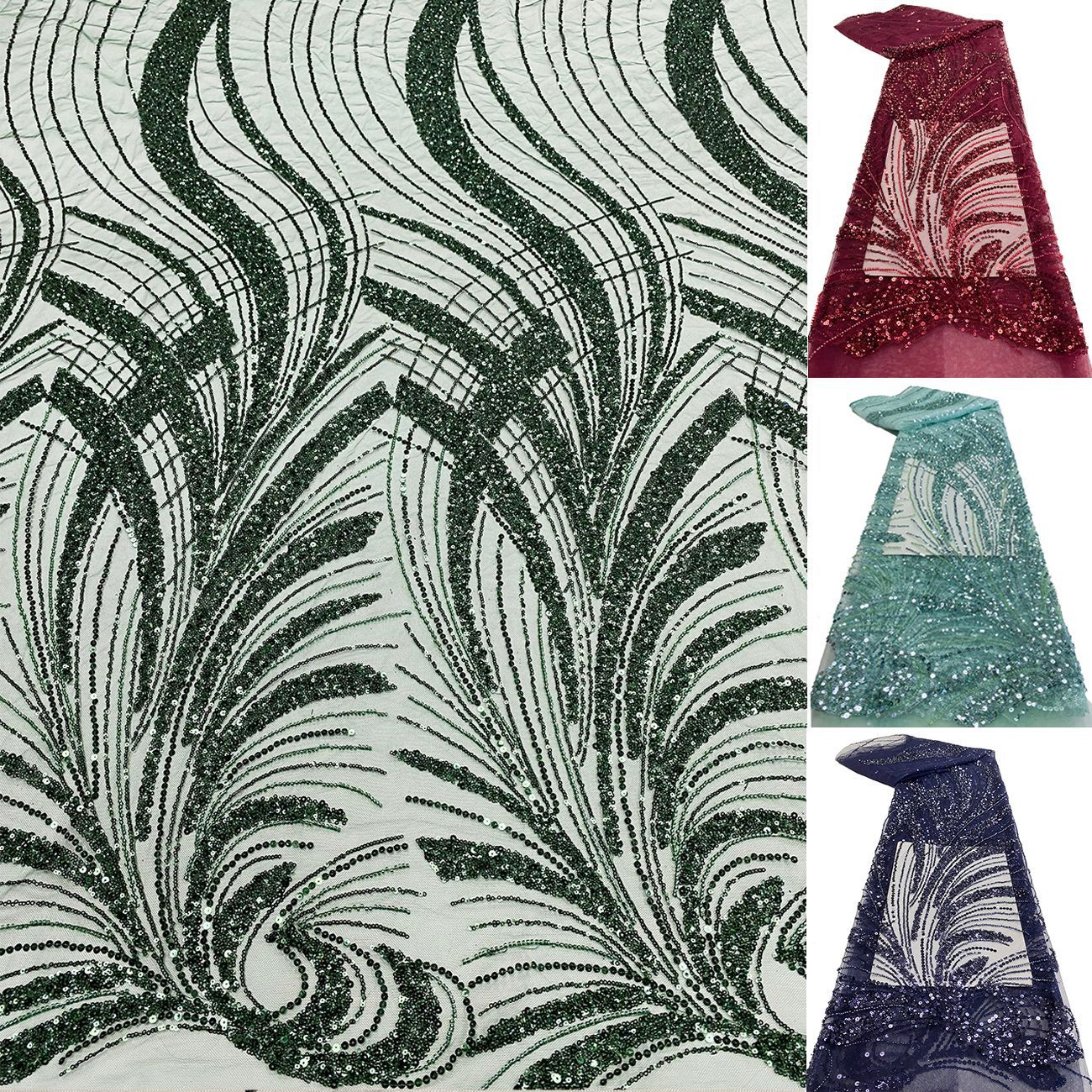 工厂现货珠管珠子亮片网布蕾丝绣花婚纱礼服面料EMBROIDERYLACE详情3