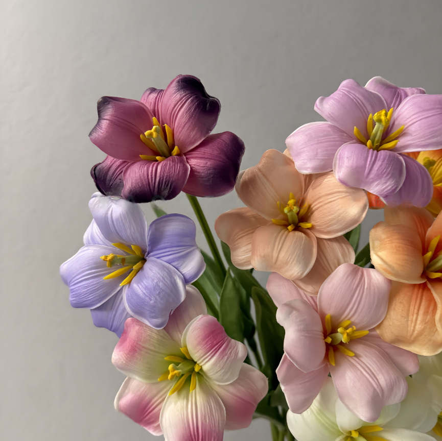 PU开口笑郁金香仿真假花手感保湿婚庆用花摄影道具装饰摆件仿真花详情4