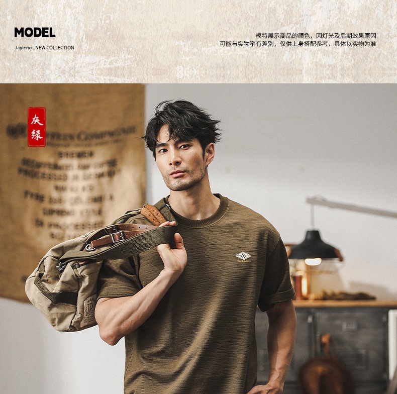 300g重磅弹力竹节棉短袖t恤男夏季潮牌刺绣复古上衣宽松圆领T恤潮详情8