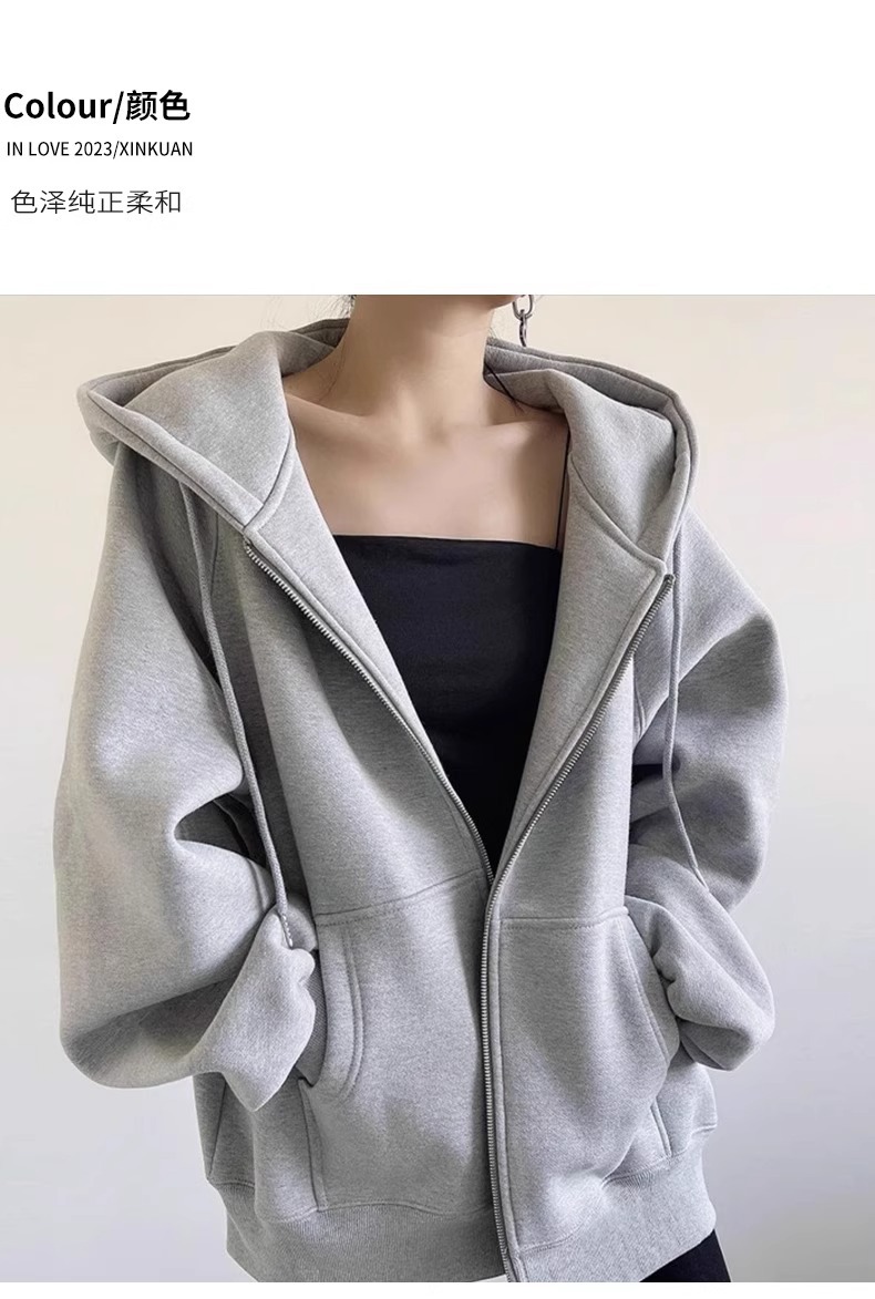 春秋薄款纯棉外套oversize大码宽松开衫卫衣ins胖mm上衣男女同款详情15