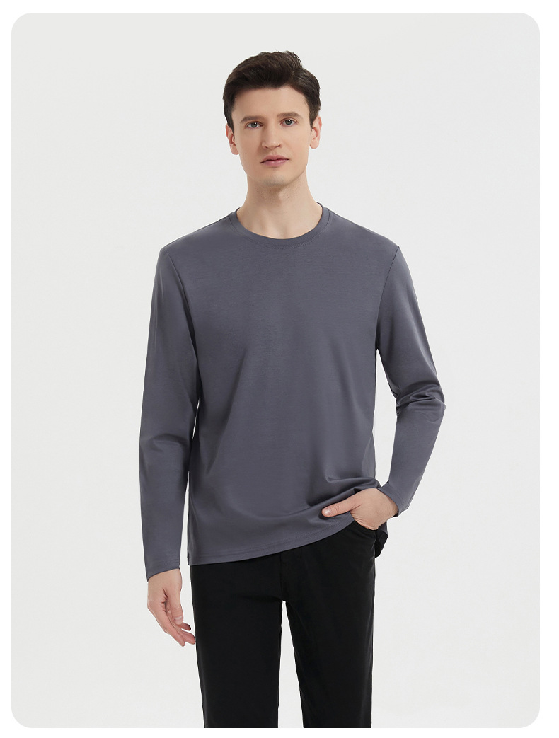 190g重纯棉棉男士春秋款纯色长袖t恤男士宽松打底衫休闲上衣服详情28