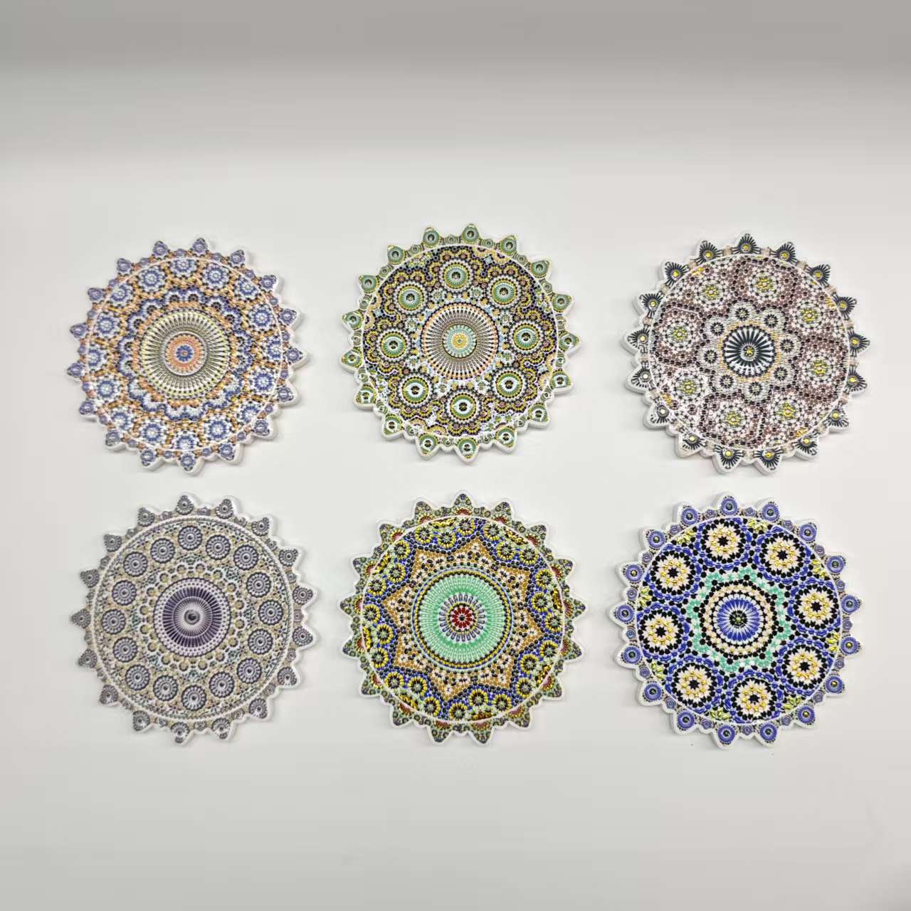 Multi-angled petal retro patterned ceramic 3D embossed and embossed coasters, home decorative, heat-insulating and waterproof coasters pic 1