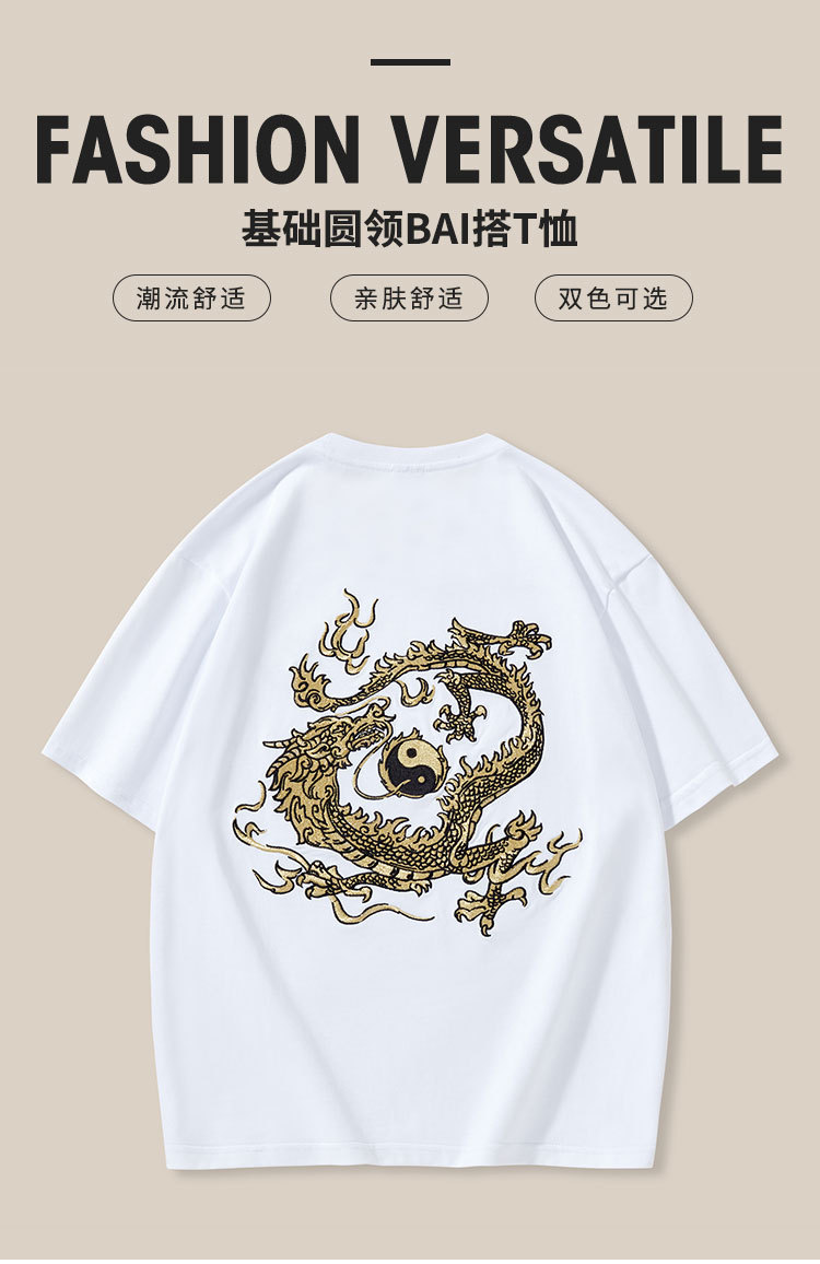 New short-sleeved T-shirts for men, heavy embroidery, all-cotton round neck, loose and large-sized casual trendy couple shirts, custom-made and wholesale pic 1