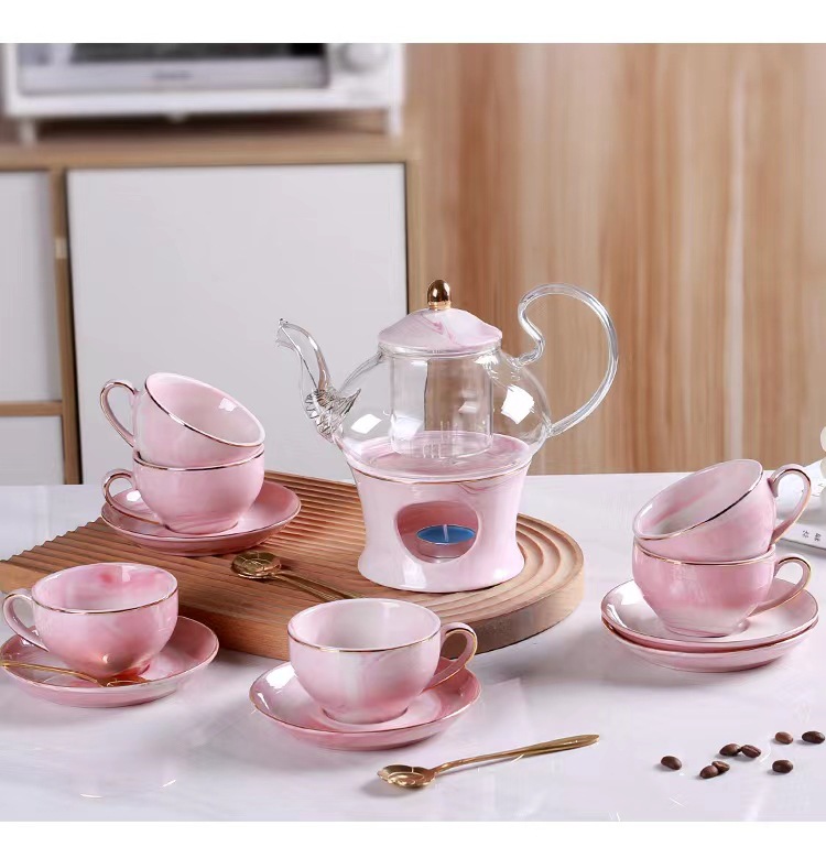 English flower teapot, candle heating, fruit teapot set, glass beauty salon teapot, ceramic afternoon tea cups pic 19