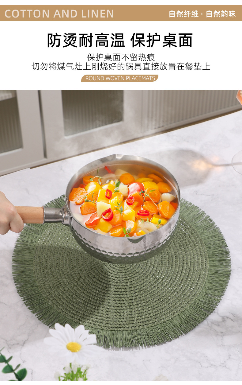 桌垫2025新款圆形流苏纸辫隔热垫波西米亚风西餐厅高级感简约餐垫详情7